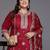 Plus Size Red Embroidered Straight Kurta Trousers With Dupatta Set
