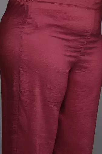 Plus Size Red Embroidered Straight Kurta Trousers With Dupatta Set