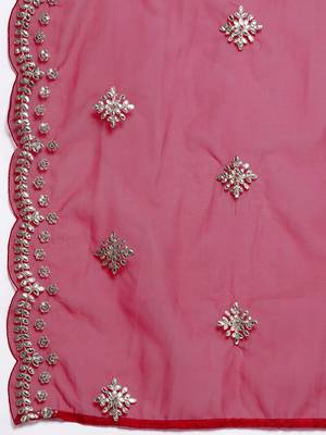 Plus Size Red Embroidered Straight Kurta Trousers With Dupatta Set 4