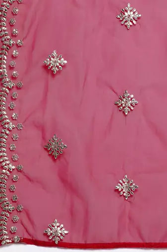 Plus Size Red Embroidered Straight Kurta Trousers With Dupatta Set