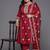 Plus Size Red Embroidered Straight Kurta Trousers With Dupatta Set