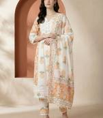 Women Floral Printed Regular Pure Cotton Kurta with Trousers & With Dupatta