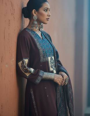 Ethnic Motifs Printed V-Neck Straight Kurta With Trousers & Dupatta 3