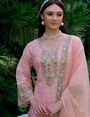 Women Ethnic Motifs Embroidered Regular Thread Work Pure Cotton Kurta with Trousers & With Dupatta 1