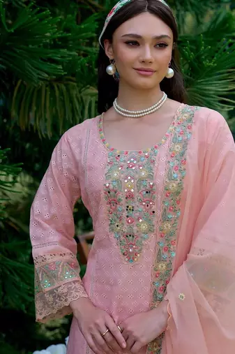 Women Ethnic Motifs Embroidered Regular Thread Work Pure Cotton Kurta with Trousers & With Dupatta