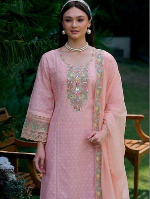 Women Ethnic Motifs Embroidered Regular Thread Work Pure Cotton Kurta with Trousers & With Dupatta 2