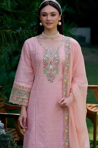 Women Ethnic Motifs Embroidered Regular Thread Work Pure Cotton Kurta with Trousers & With Dupatta