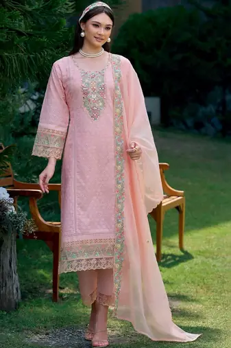 Women Ethnic Motifs Embroidered Regular Thread Work Pure Cotton Kurta with Trousers & With Dupatta