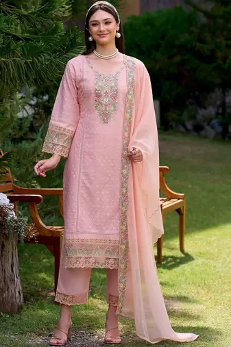 Women Ethnic Motifs Embroidered Regular Thread Work Pure Cotton Kurta with Trousers & With Dupatta