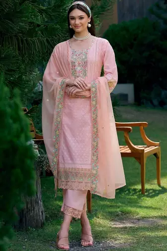 Women Ethnic Motifs Embroidered Regular Thread Work Pure Cotton Kurta with Trousers & With Dupatta