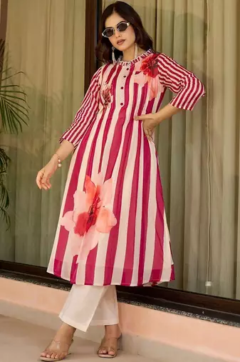 Women Floral Printed Regular Pure Cotton Kurta with Trousers
