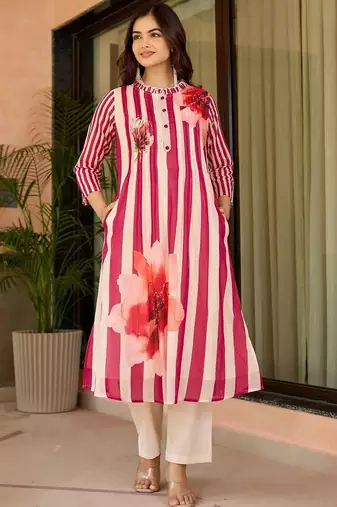 Women Floral Printed Regular Pure Cotton Kurta with Trousers