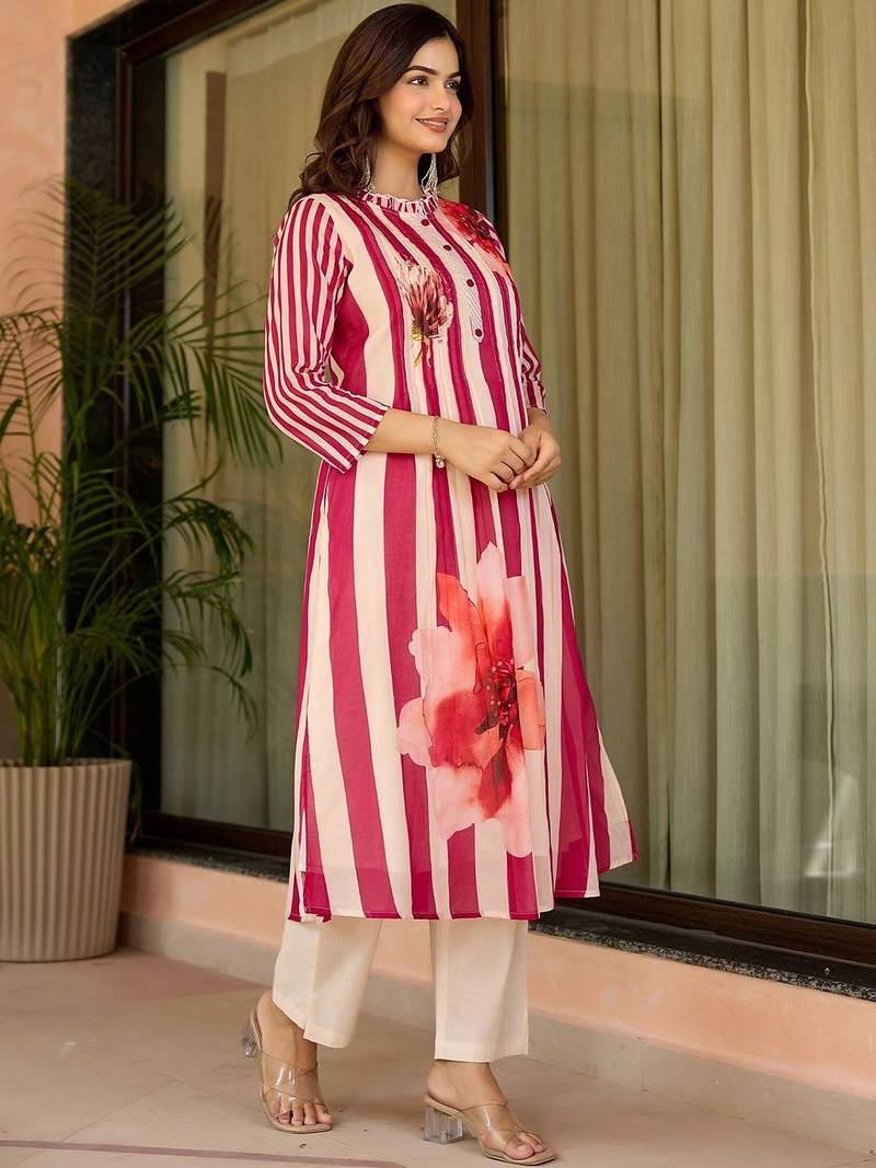 Women Floral Printed Regular Pure Cotton Kurta with Trousers