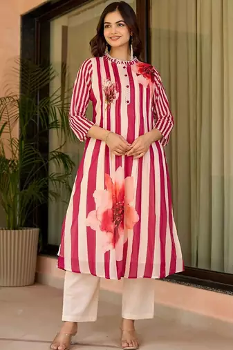 Women Floral Printed Regular Pure Cotton Kurta with Trousers
