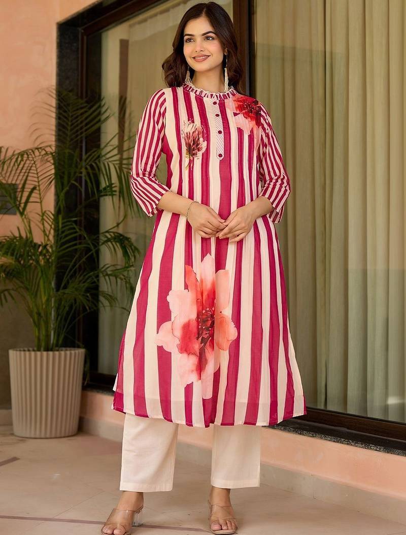 Women Floral Printed Regular Pure Cotton Kurta with Trousers