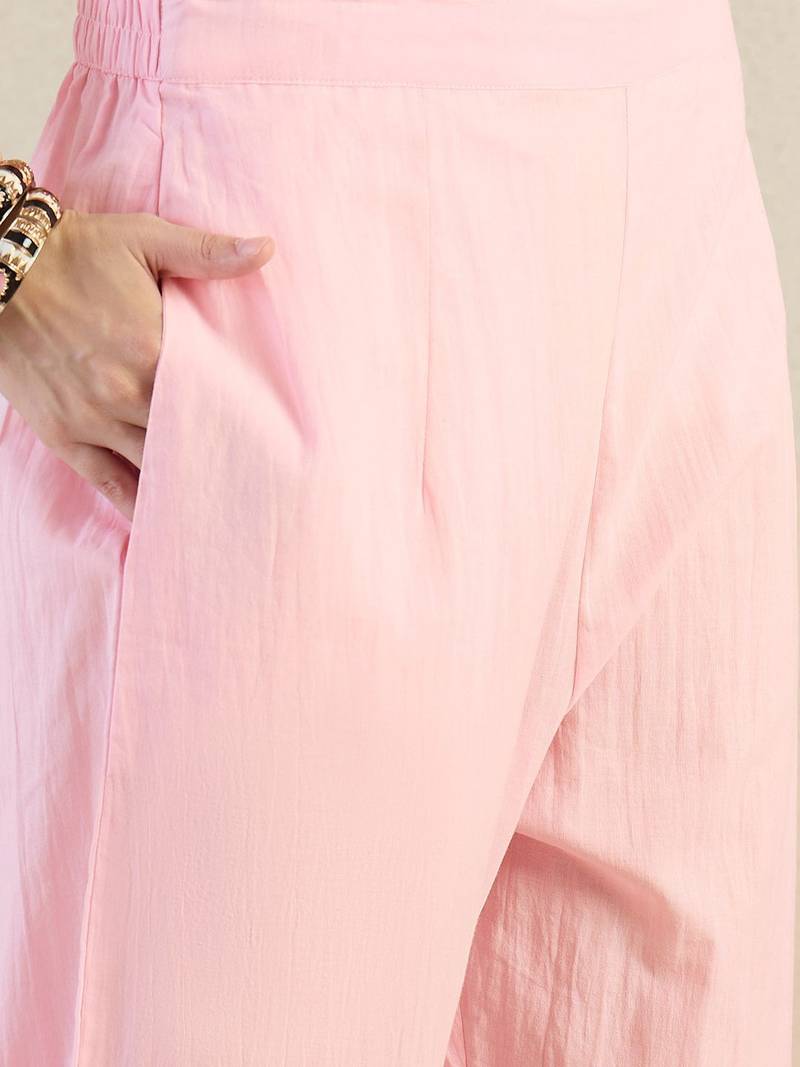 Women Floral Embroidered Cotton Kurta with Trousers