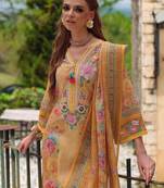 Women Floral Embroidered Beads and Stones Linen Kurta, Trousers With Dupatta