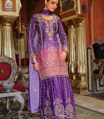 Ethnic Motifs Embroidered Thread Work Chinon Kurta with Sharara & With Dupatta