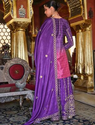Ethnic Motifs Embroidered Thread Work Chinon Kurta with Sharara & With Dupatta 5