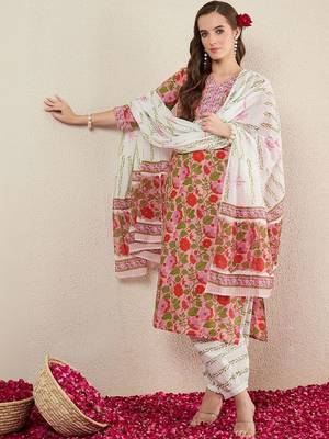 Women Floral Printed Regular Pure Cotton Kurta with Salwar & With Dupatta 2
