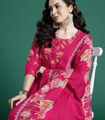 Floral Printed Regular Pure Cotton Kurta with Trousers & Dupatta