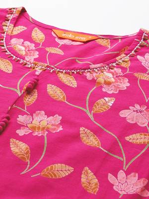 Floral Printed Regular Pure Cotton Kurta with Trousers & Dupatta 2