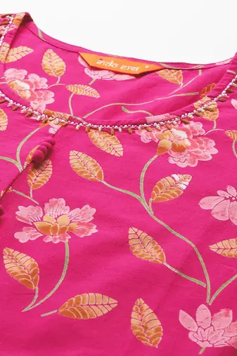 Floral Printed Regular Pure Cotton Kurta with Trousers & Dupatta