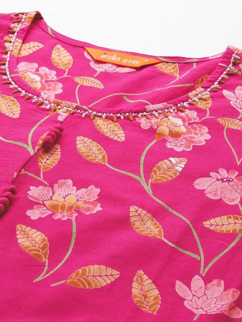 Floral Printed Regular Pure Cotton Kurta with Trousers & Dupatta