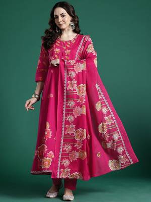 Floral Printed Regular Pure Cotton Kurta with Trousers & Dupatta 5