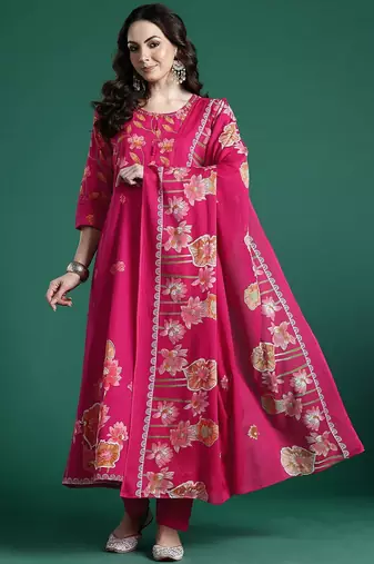 Floral Printed Regular Pure Cotton Kurta with Trousers & Dupatta