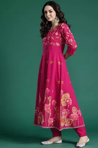 Floral Printed Regular Pure Cotton Kurta with Trousers & Dupatta