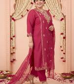 Plus Size Maroon Embroidered Straight Kurta Trousers With Dupatta Set