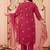Plus Size Maroon Embroidered Straight Kurta Trousers With Dupatta Set