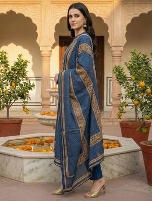 Women Ethnic Motifs Printed Regular Pure Cotton Kurta with Trousers & With Dupatta 3