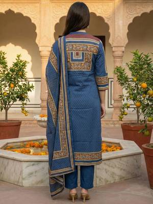 Women Ethnic Motifs Printed Regular Pure Cotton Kurta with Trousers & With Dupatta 4
