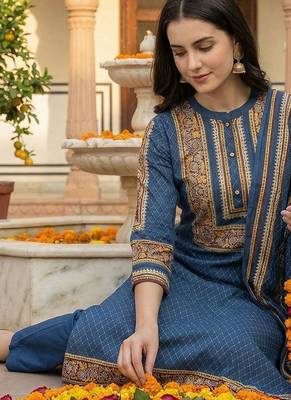 Women Ethnic Motifs Printed Regular Pure Cotton Kurta with Trousers & With Dupatta 6