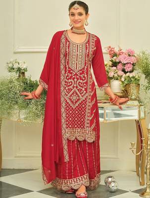 Ethnic Motifs Embroidered Straight Kurta With Sharara & Dupatta 1