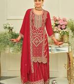 Ethnic Motifs Embroidered Straight Kurta With Sharara & Dupatta