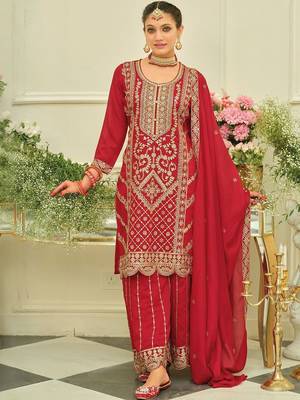 Ethnic Motifs Embroidered Straight Kurta With Sharara & Dupatta 5