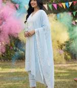 Women Ethnic Motifs Embroidered Regular Thread Work Pure Cotton Kurta with Trousers & With Dupatta