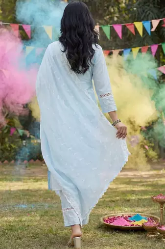 Women Ethnic Motifs Embroidered Regular Thread Work Pure Cotton Kurta with Trousers & With Dupatta