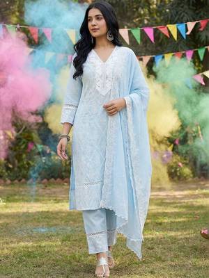 Women Ethnic Motifs Embroidered Regular Thread Work Pure Cotton Kurta with Trousers & With Dupatta 6