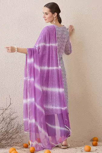 Floral Embroidered Round Neck Pure Cotton Straight Kurta With Trousers & Dupatta
