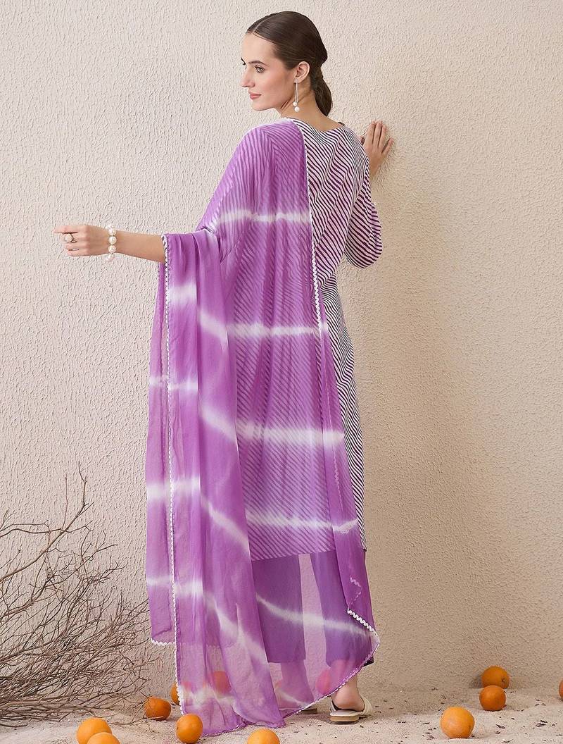 Floral Embroidered Round Neck Pure Cotton Straight Kurta With Trousers & Dupatta
