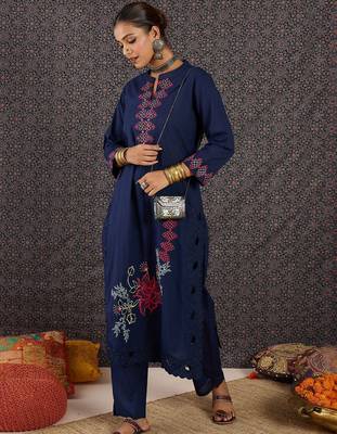 Women Ethnic Motifs Embroidered Regular Thread Work Pure Cotton Kurta with Trousers 1