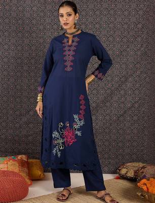 Women Ethnic Motifs Embroidered Regular Thread Work Pure Cotton Kurta with Trousers 4