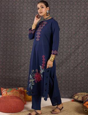 Women Ethnic Motifs Embroidered Regular Thread Work Pure Cotton Kurta with Trousers 5