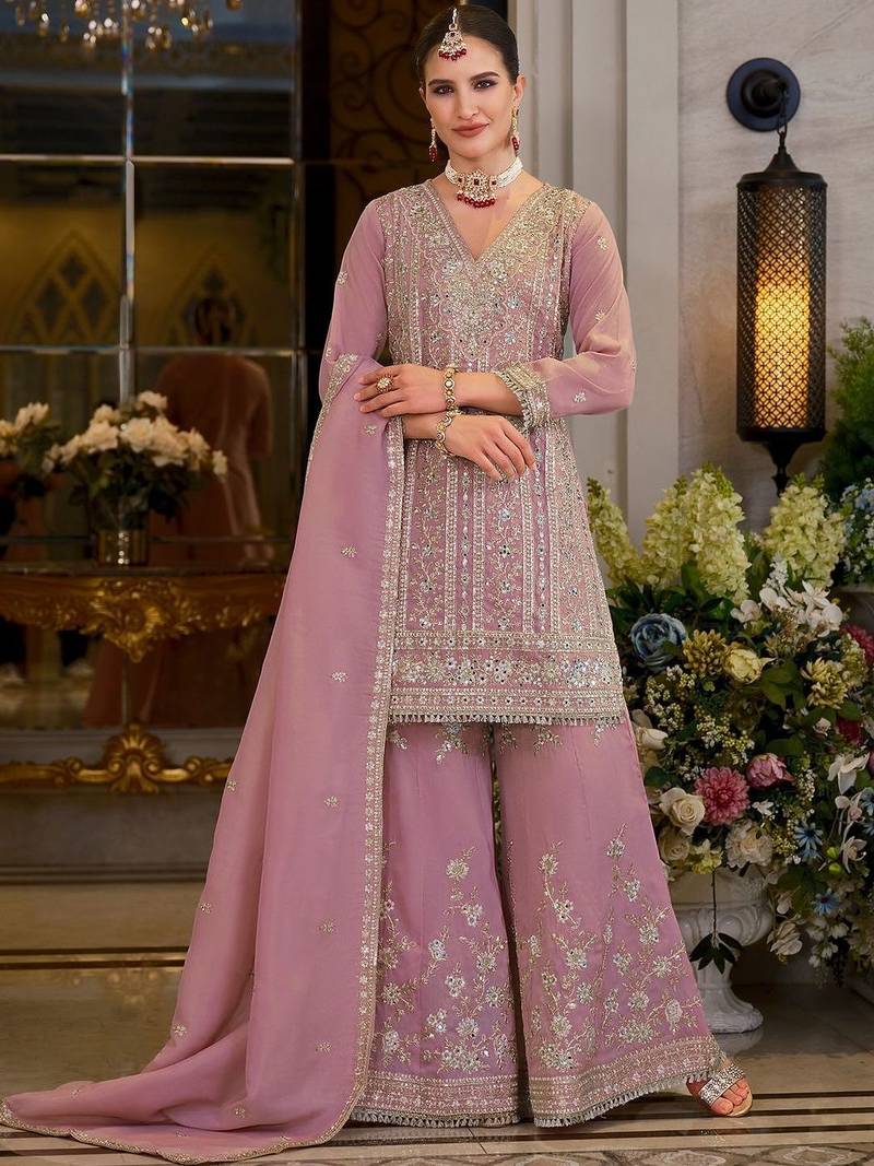Women Ethnic Motifs Embroidered Regular Mirror Work Kurta with Sharara & With Dupatta