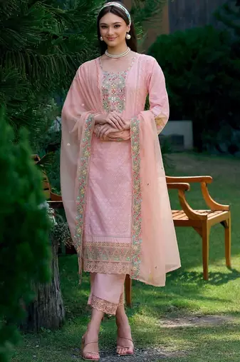 Women Ethnic Motifs Embroidered Regular Mirror Work  Cotton Kurta with Trousers & With Dupatta