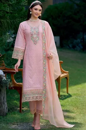 Women Ethnic Motifs Embroidered Regular Mirror Work  Cotton Kurta with Trousers & With Dupatta